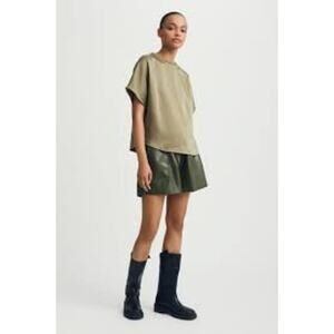 Melissa Nepton Faux Leather Yumi Shorts Dark Khaki M NWT Minimalist QuietLuxury